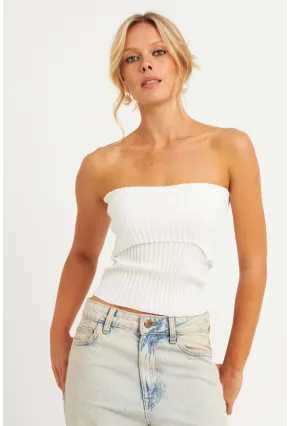 Kadın Beyaz Straplez Triko Bluz YV240