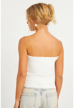 Kadın Beyaz Straplez Triko Bluz YV240
