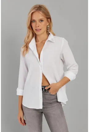 Kadın Beyaz Taş Detaylı Gömlek ZER402