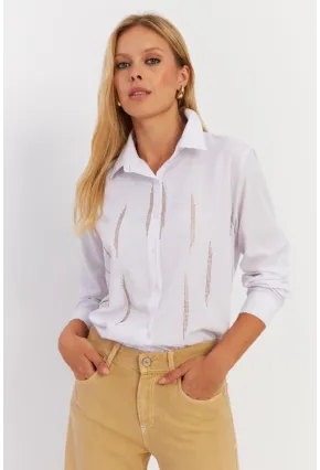 Kadın Beyaz Taşlı Gömlek MZER412