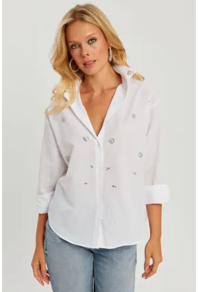 Kadın Beyaz Taşlı Gömlek SF2550