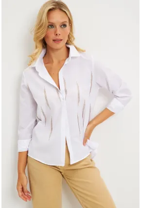 Kadın Beyaz Taşlı Gömlek ZER404
