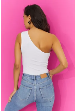 Kadın Beyaz Tek Omuz Body TH1056