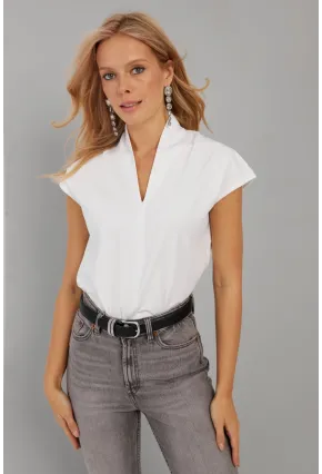 Kadın Beyaz V Yaka Bluz EY2742