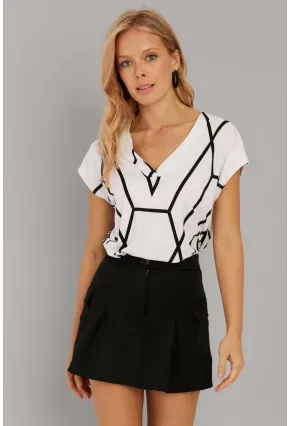 Kadın Beyaz V Yaka Desenli Bluz AYD293