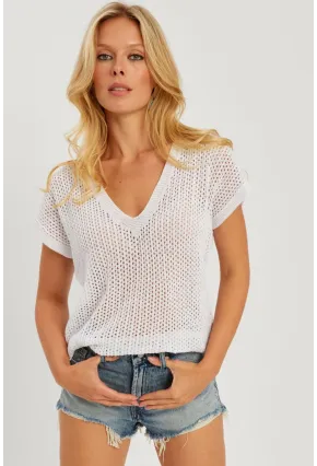 Kadın Beyaz V Yaka Fileli Bluz SMT230