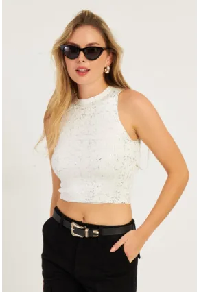 Kadın Beyaz Varaklı Bluz KZ2509