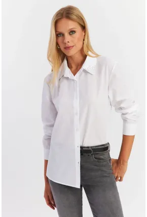 Kadın Beyaz Yakası Taşlı Gömlek ZER413