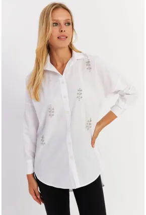 Kadın Beyaz Zımbalı Gömlek MASF1