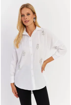 Kadın Beyaz Zımbalı Gömlek MASF1