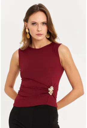 Kadın Bordo Aksesuarlı Büzgülü Bluz MOD2381