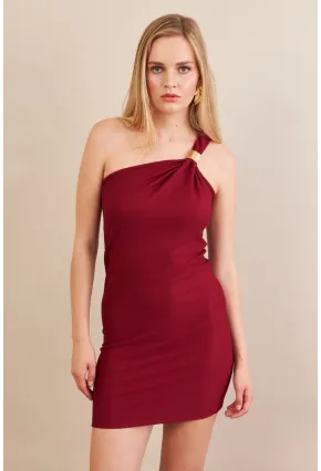 Kadın Bordo Aksesuarlı Mini Elbise FRY2315
