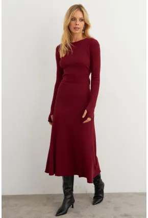 Kadın Bordo Bağlamalı Kaşkorse Midi Elbise MFRY2268