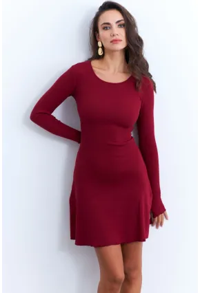 Kadın Bordo Bağlamalı Kaşkorse Mini Elbise FRY2175