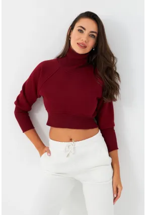 Kadın Bordo Balıkçı Crop Sweatshirt DY1469