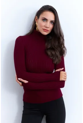 Kadın Bordo Balıkçı Yaka Triko Bluz MYV102-90