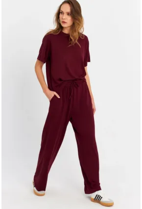 Kadın Bordo Basic Alt-Üst Pantolon Takım MRU6929