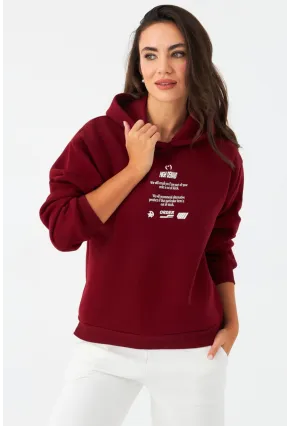 Kadın Bordo Baskılı Kapüşonlu Sweatshirt DY1451