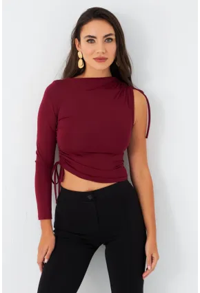 Kadın Bordo Büzülebilir Tek Kol Bluz CG390