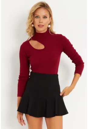 Kadın Bordo Çapraz Yaka Yarım Balıkçı Bluz B1404
