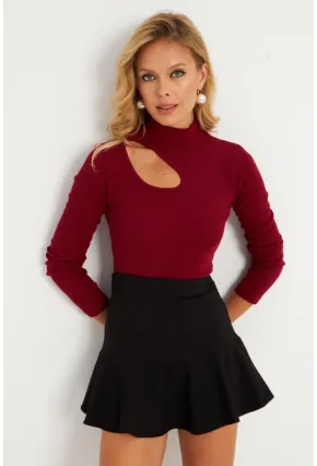 Kadın Bordo Çapraz Yaka Yarım Balıkçı Bluz B1404