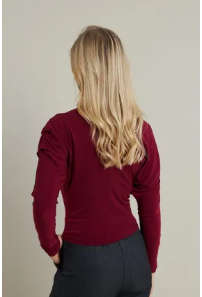 Kadın Bordo Degaje Yaka Bluz DMR382-1