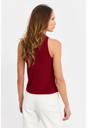 Kadın Bordo Degaje Yaka Kolsuz Bluz LPP1226-90