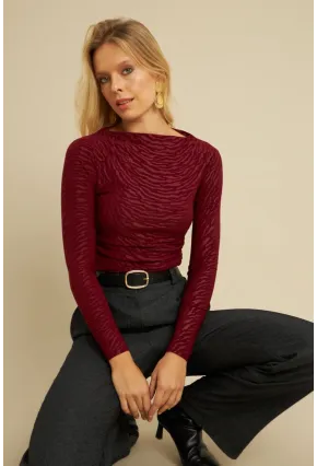 Kadın Bordo Desenli Büzgülü Bluz LPP1298