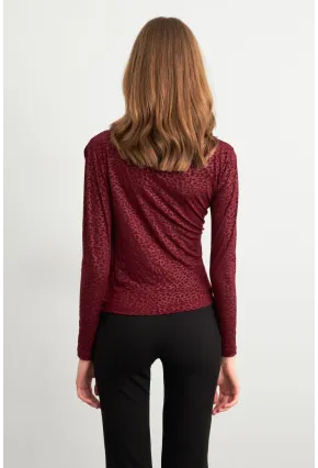 Kadın Bordo Desenli Büzgülü Bluz LPP1299