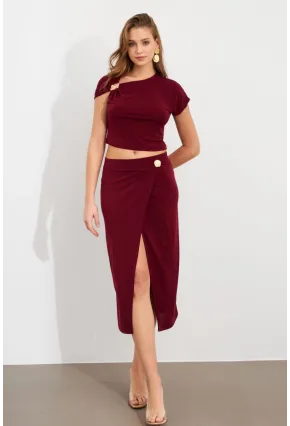 Kadın Bordo Dore Aksesuarlı İkili Takım UG7112