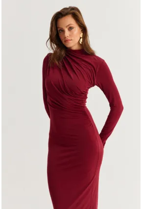 Kadın Bordo Drape Maxi Elbise DMR377