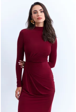 Kadın Bordo Drapeli Maxi Elbise LİK12