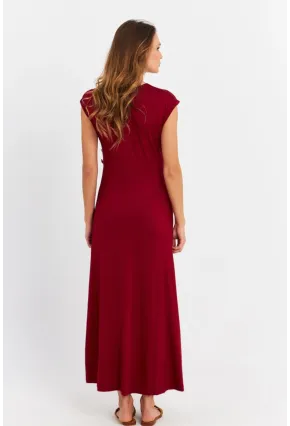 Kadın Bordo Düğme Detaylı Kruvaze Midi Elbise MEY0011