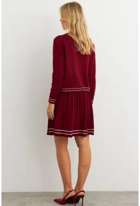 Kadın Bordo-Ekru Triko Ceket Takım SF2557