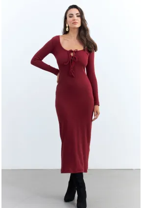 Kadın Bordo Kaşkorse Maxi Elbise EY1513