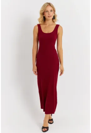 Kadın Bordo Kaşkorse Midi Elbise MK26