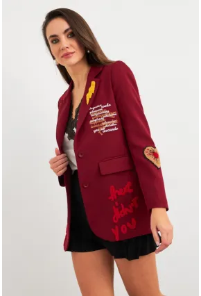 Kadın Bordo Nakışlı Premium Ceket EO100
