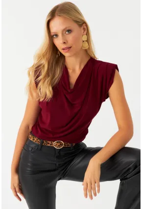 Kadın Bordo Omuzları Vatkalı Degaje Bluz ELT3234