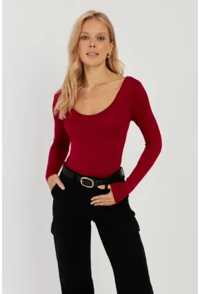 Kadın Bordo Ön Arka U Yaka Bluz LPP1265