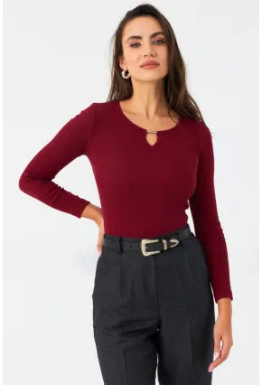 Kadın Bordo Önü Damla Kaşkorse Bluz GA100