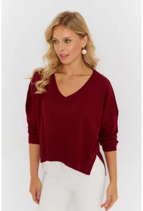 Kadın Bordo Önü Kısa Triko Kazak YİL551