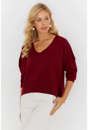 Kadın Bordo Önü Kısa Triko Kazak YİL551