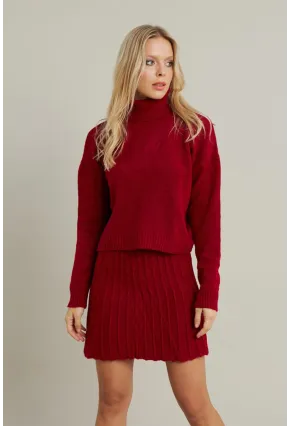 Kadın Bordo Pileli Etekli Alt Üst Takım ELT12001