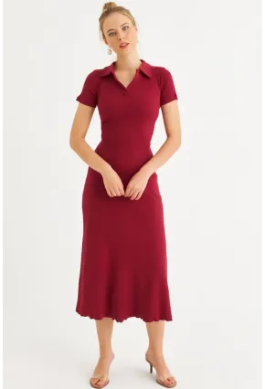 Kadın Bordo Sırt Bağlamalı Kaşkorse Midi Elbise MFRY0001