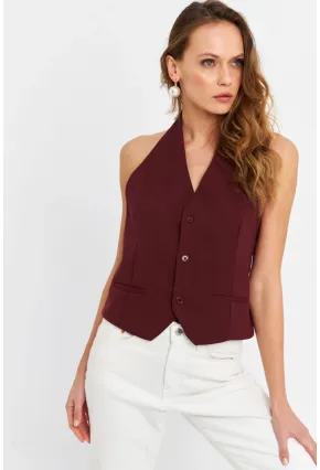 Kadın Bordo Sırtı Açık Yelek CAR1143