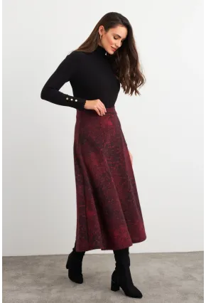 Kadın Bordo-Siyah Desenli Çan Etek MLON3007