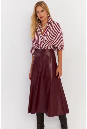 Kadın Bordo Suni Deri Çan Etek ELA113