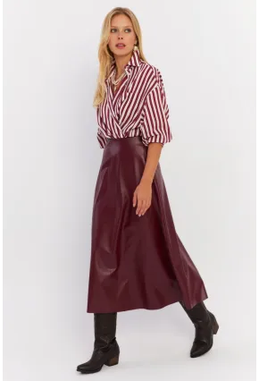 Kadın Bordo Suni Deri Çan Etek ELA113