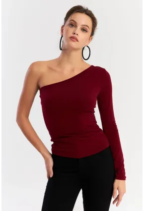 Kadın Bordo Tek Kol Bluz HOR37