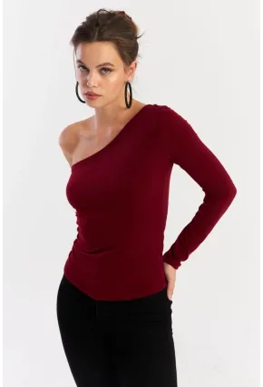 Kadın Bordo Tek Kol Bluz HOR37